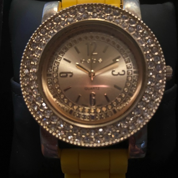 Bebe crystal encrusted watch, yellow band with box - Picture 3 of 3